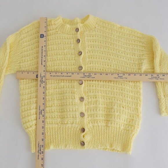Handknit Yellow Knit Textured Button Front Cottage Garden Cottagecore Cardigan M - Picture 3 of 9
